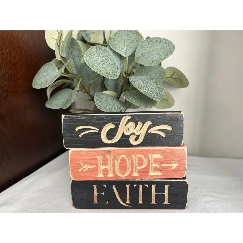 3- Wood Block Inspirational Words Table/Shelf Farmhouse Decor WD18